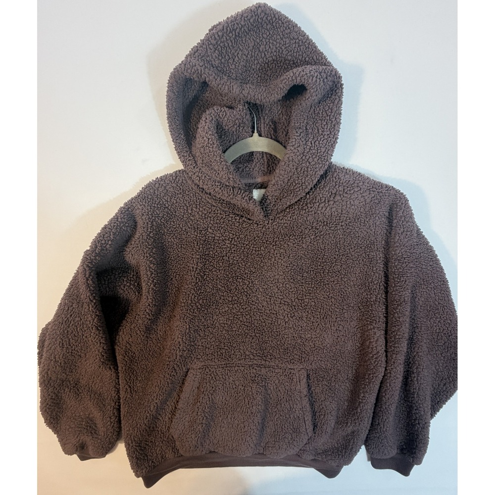 American Eagle Sherpa Hoodie Women Large Brown Excellent Oversized Pullover